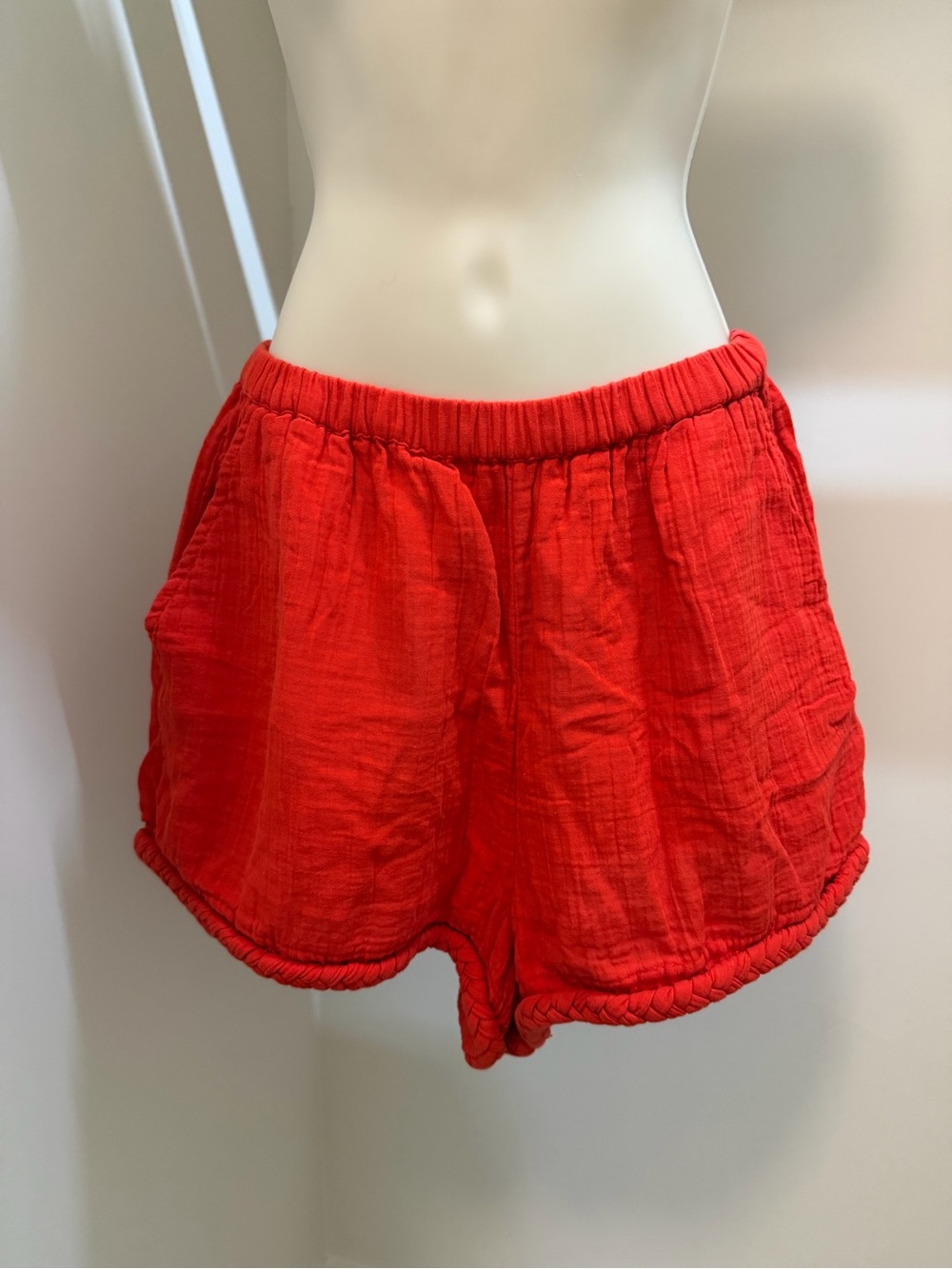 Women's Red beach shwith Elastic Waist